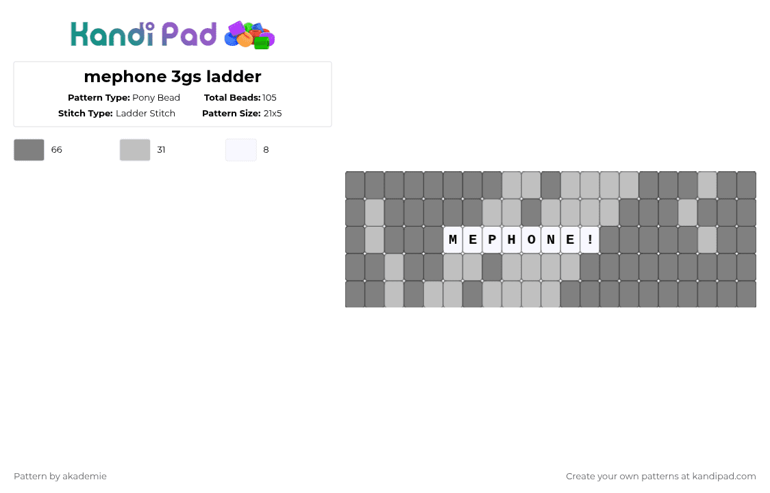 mephone 3gs ladder - Pony Bead Pattern by akademie on Kandi Pad - gray,beige,osc,oogabooga