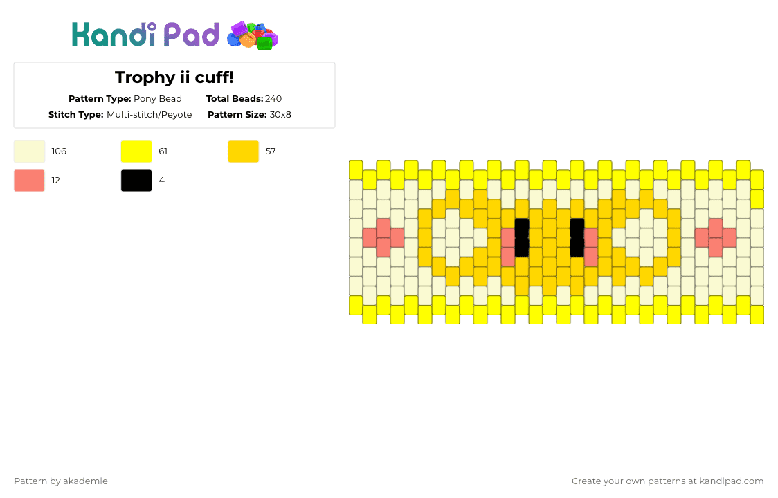 Trophy ii cuff! - Pony Bead Pattern by akademie on Kandi Pad - yellow