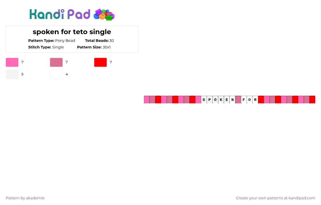 spoken for teto single - Pony Bead Pattern by akademie on Kandi Pad - pink,red