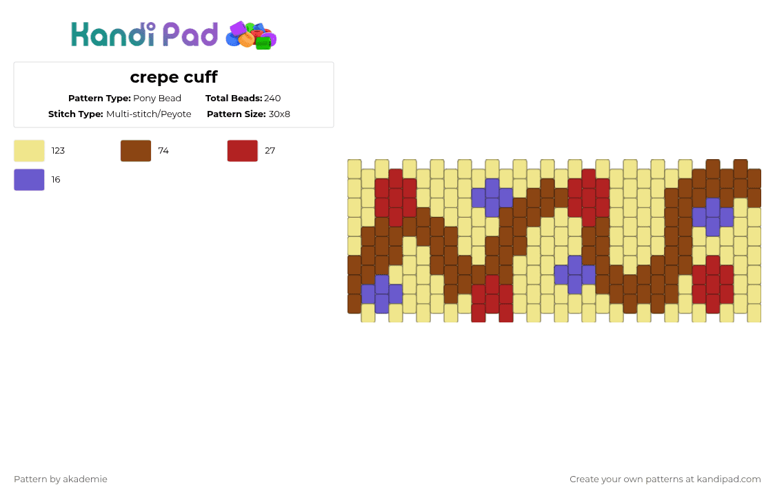 crepe cuff - Pony Bead Pattern by akademie on Kandi Pad - red,yellow,cotdcrepes