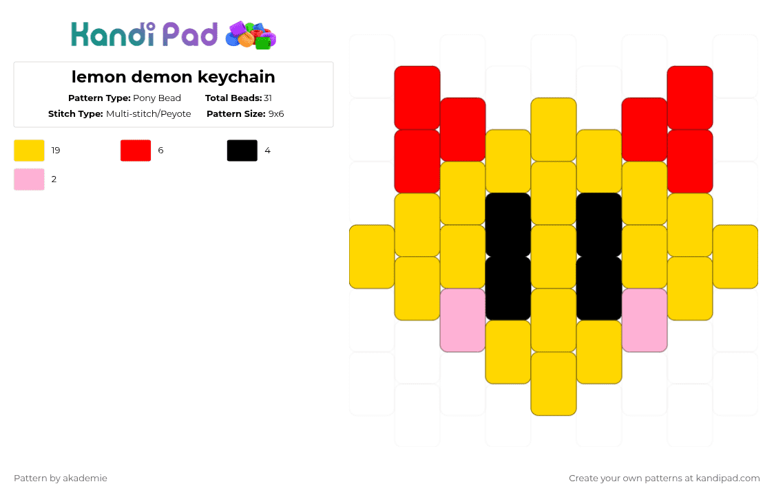 lemon demon keychain - Pony Bead Pattern by akademie on Kandi Pad - yellow,lemon demon,oogabooga