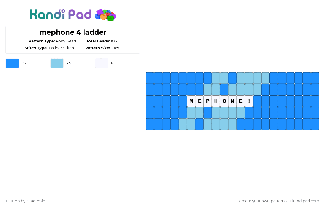 mephone 4 ladder - Pony Bead Pattern by akademie on Kandi Pad - light blue,osc,oogabooga