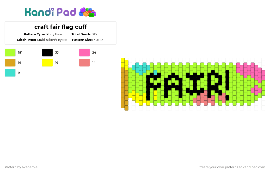 craft fair flag cuff - Pony Bead Pattern by akademie on Kandi Pad - green,cotdcraftfair