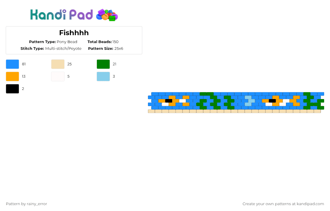 Fishhhh - Pony Bead Pattern by rainy_error on Kandi Pad - light blue,cotdclownfish,fish,blue