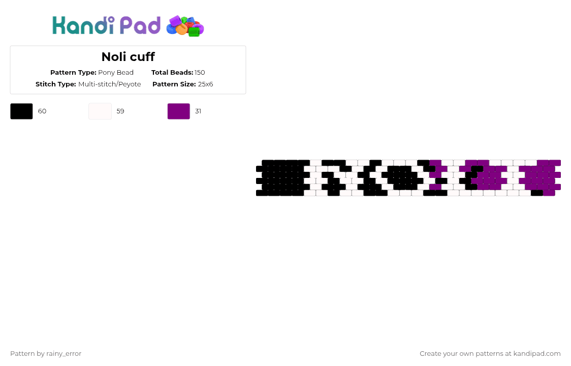 Noli cuff - Pony Bead Pattern by rainy_error on Kandi Pad - white,pink,noli,forsaken,cuff,purple,roblox,black