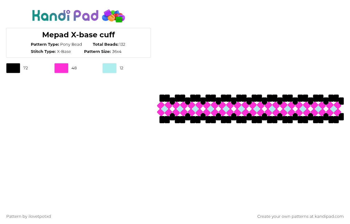 Mepad X-base cuff - Pony Bead Pattern by ilovetpotxd on Kandi Pad - pink