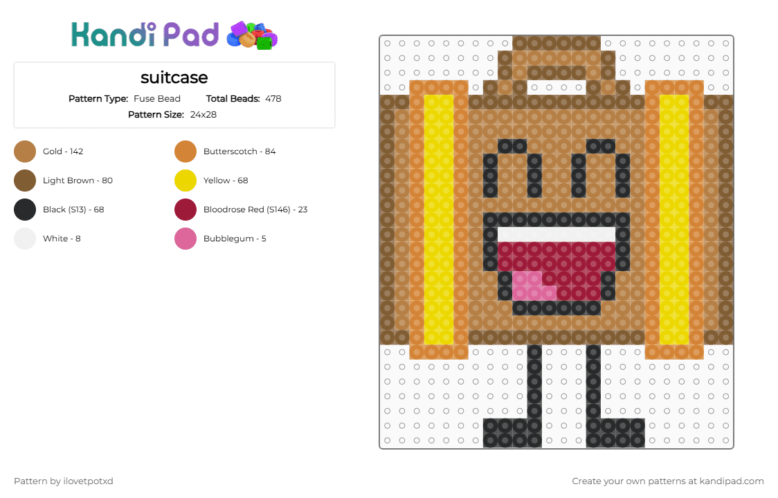 suitcase - Fuse Bead Pattern by ilovetpotxd on Kandi Pad - orange, tan