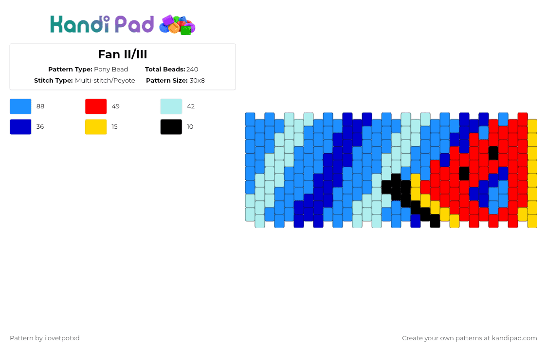 Fan II/III - Pony Bead Pattern by ilovetpotxd on Kandi Pad - light blue,inanimate insanity,inanimate insanity invitational,ii,iii