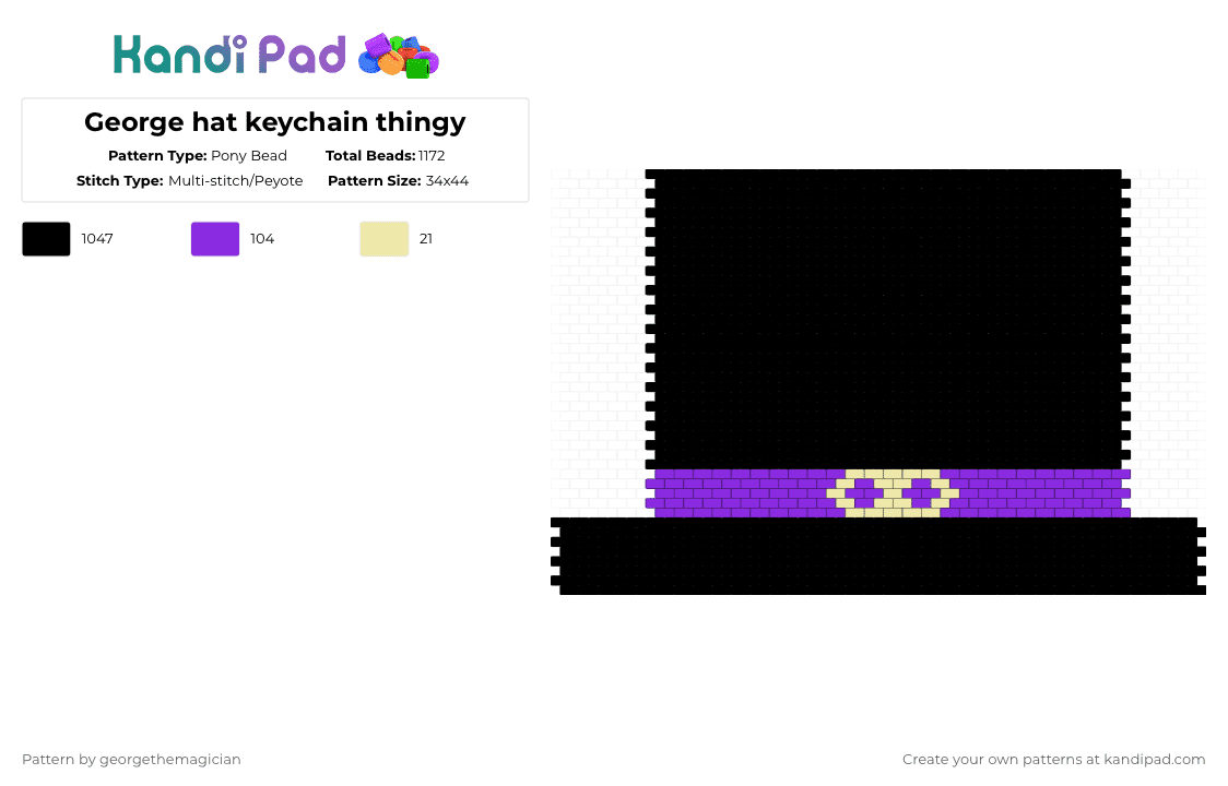 George hat keychain thingy - Pony Bead Pattern by georgethemagician on Kandi Pad - black,purple