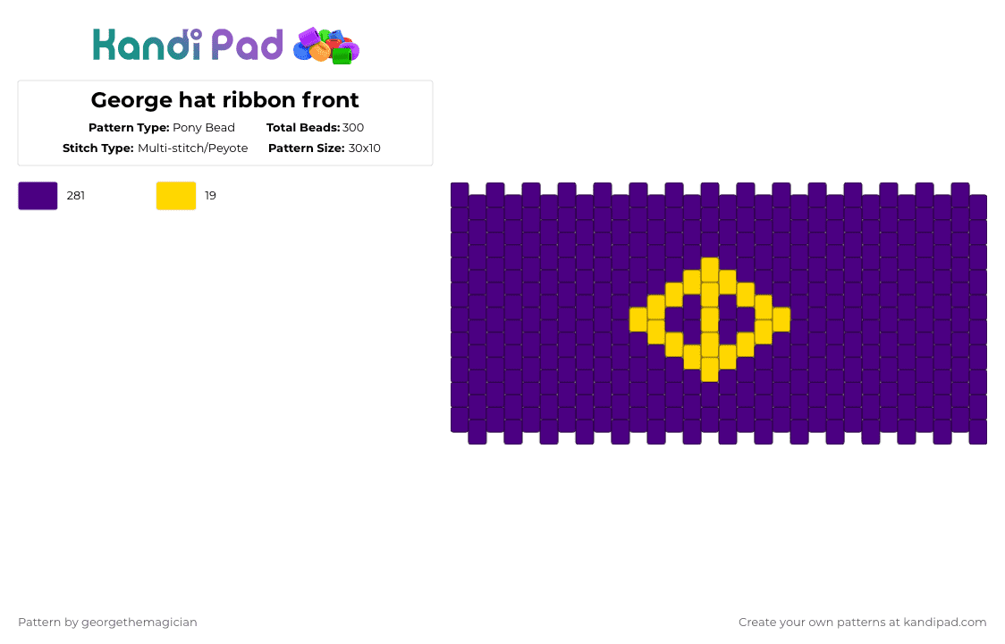 George hat ribbon front - Pony Bead Pattern by georgethemagician on Kandi Pad - purple