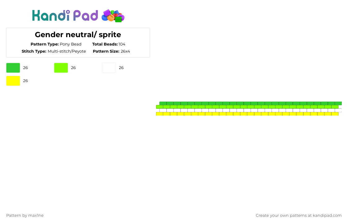 Gender neutral/ sprite - Pony Bead Pattern by max1ne on Kandi Pad - green, yellow