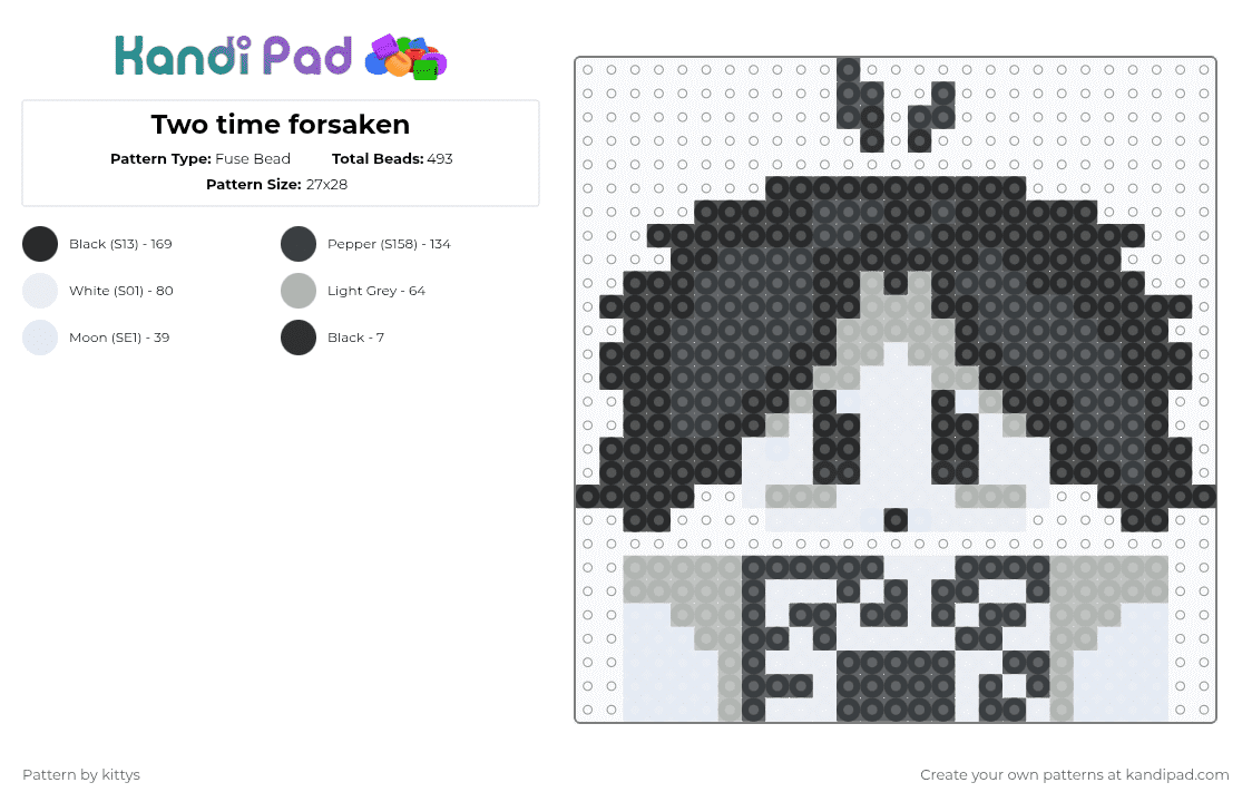 Two time forsaken - Fuse Bead Pattern by kittys on Kandi Pad - black,white,beige