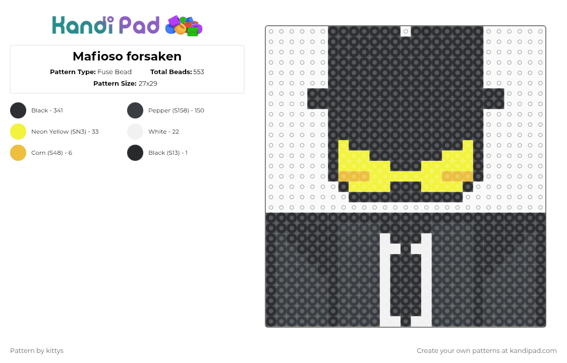 Mafioso forsaken - Fuse Bead Pattern by kittys on Kandi Pad - black,yellow,white