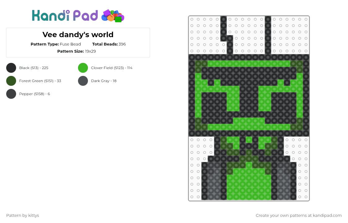 Vee dandy\'s world - Fuse Bead Pattern by kittys on Kandi Pad - black,green