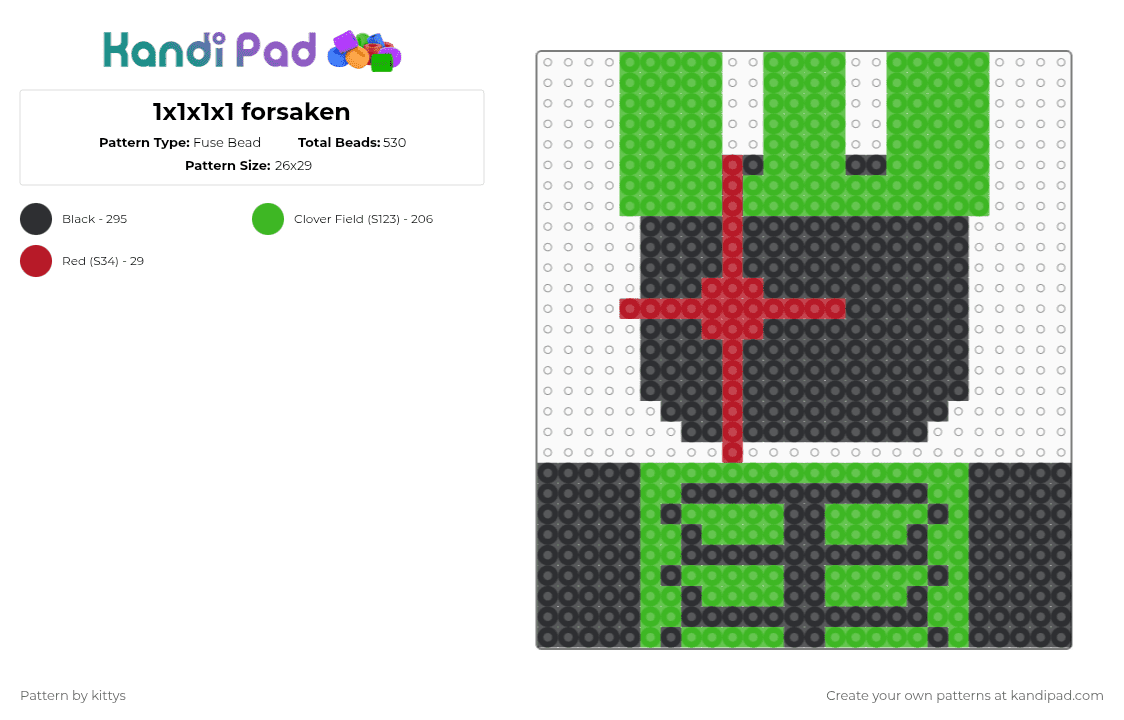 1x1x1x1 forsaken - Fuse Bead Pattern by kittys on Kandi Pad - green