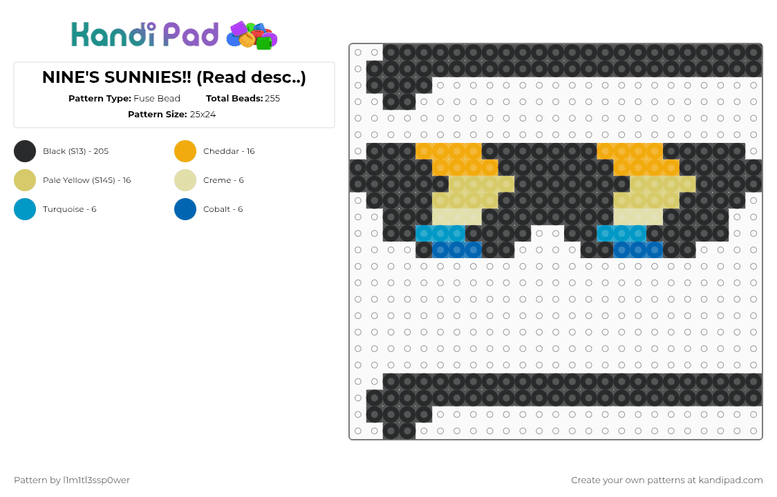 NINE\'S SUNNIES!! (Read desc..) - Fuse Bead Pattern by l1m1tl3ssp0wer on Kandi Pad - black,orange,yellow,nine,bfdi,xfohv,crochet,sunglasses,nonkandi,peanuts
