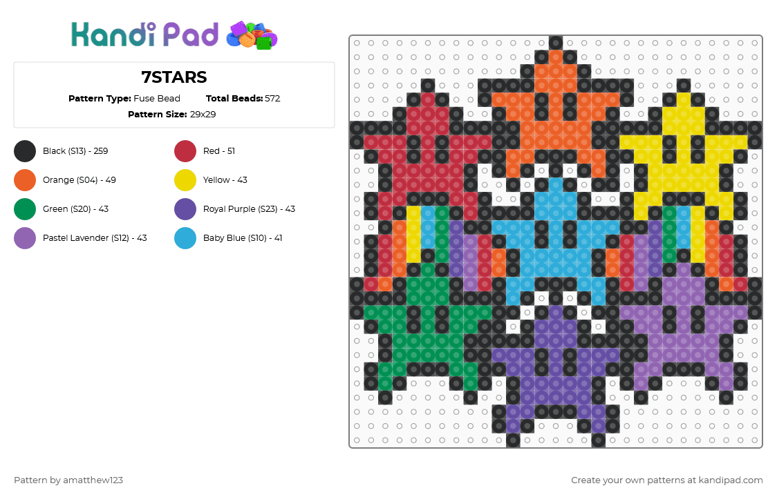 SEVEN STARS - Fuse Bead Pattern by amatthew123 on Kandi Pad - black,red,light blue,purple,colorful