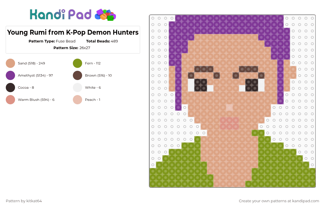 Young Rumi from K-Pop Demon Hunters - Fuse Bead Pattern by kitkat64 on Kandi Pad - beige