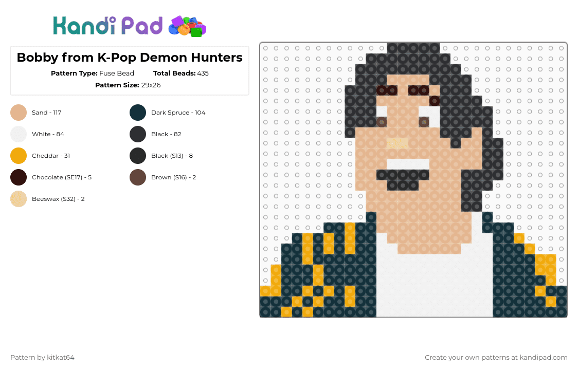 Bobby from K-Pop Demon Hunters - Fuse Bead Pattern by kitkat64 on Kandi Pad - beige
