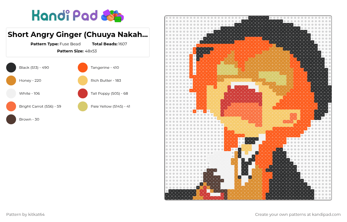 Short Angry Ginger (Chuuya Nakahara from Bsd) - Fuse Bead Pattern by kitkat64 on Kandi Pad - orange