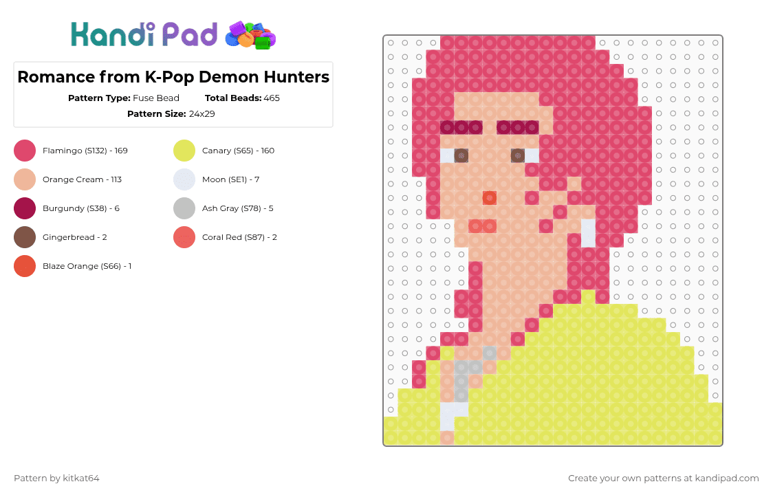 Romance from K-Pop Demon Hunters - Fuse Bead Pattern by kitkat64 on Kandi Pad - red,beige,yellow