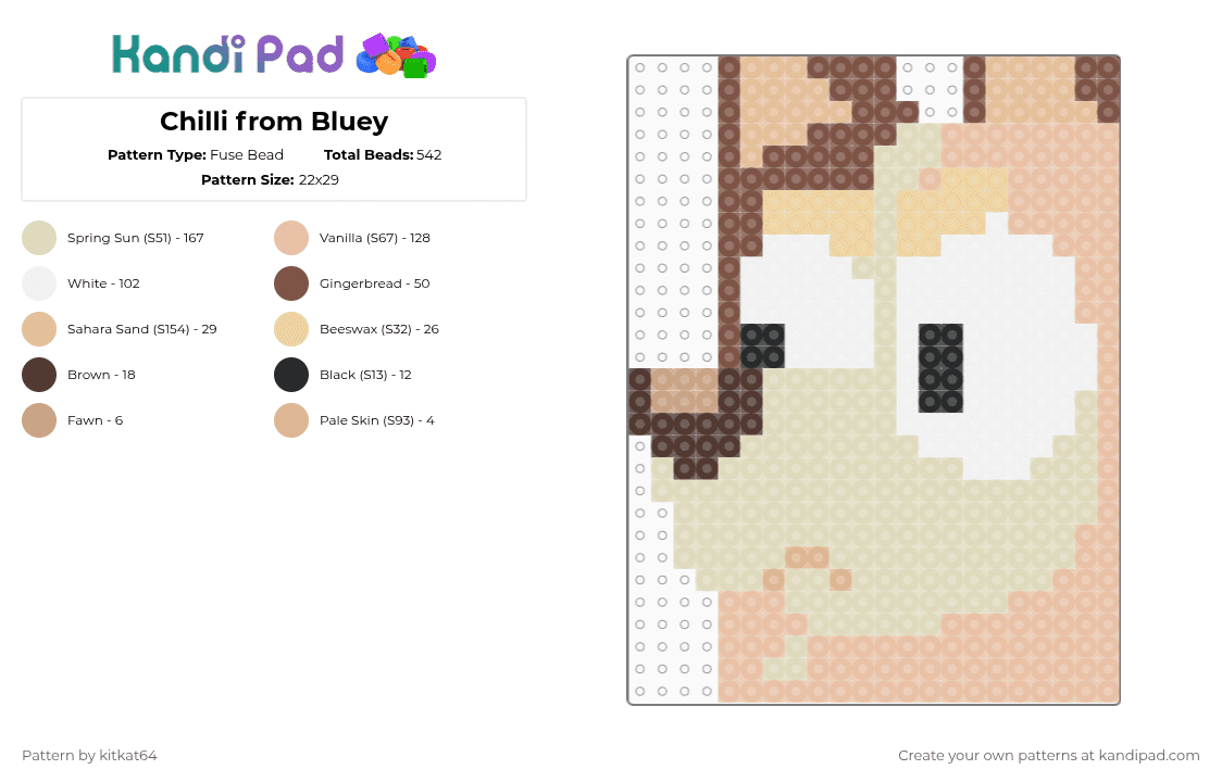 Chilli from Bluey - Fuse Bead Pattern by kitkat64 on Kandi Pad - beige