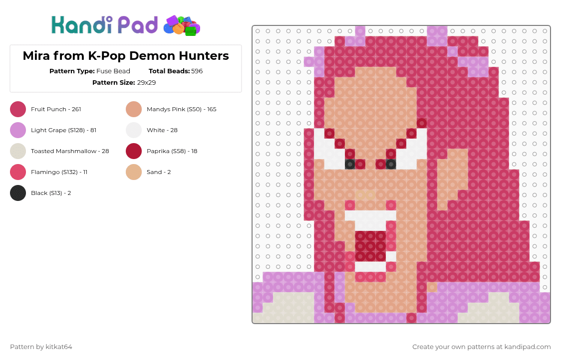 Mira from K-Pop Demon Hunters - Fuse Bead Pattern by kitkat64 on Kandi Pad - pink,beige