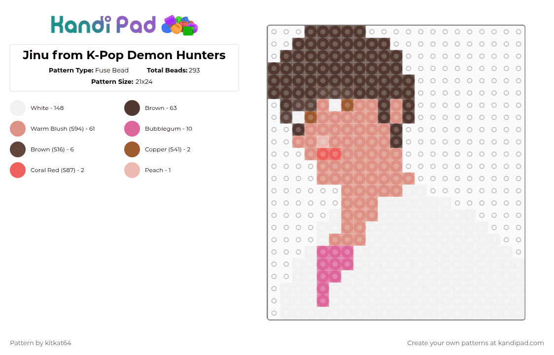 Jinu from K-Pop Demon Hunters - Fuse Bead Pattern by kitkat64 on Kandi Pad - white,beige,brown
