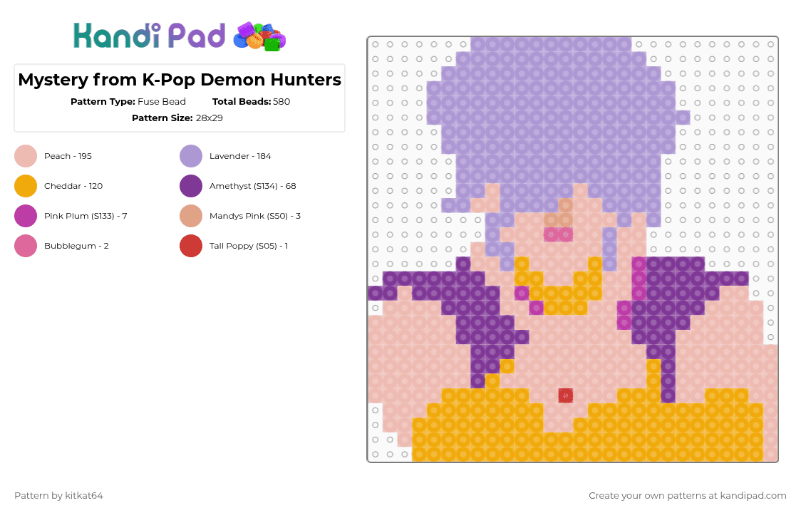Mystery from K-Pop Demon Hunters - Fuse Bead Pattern by kitkat64 on Kandi Pad - beige,pink