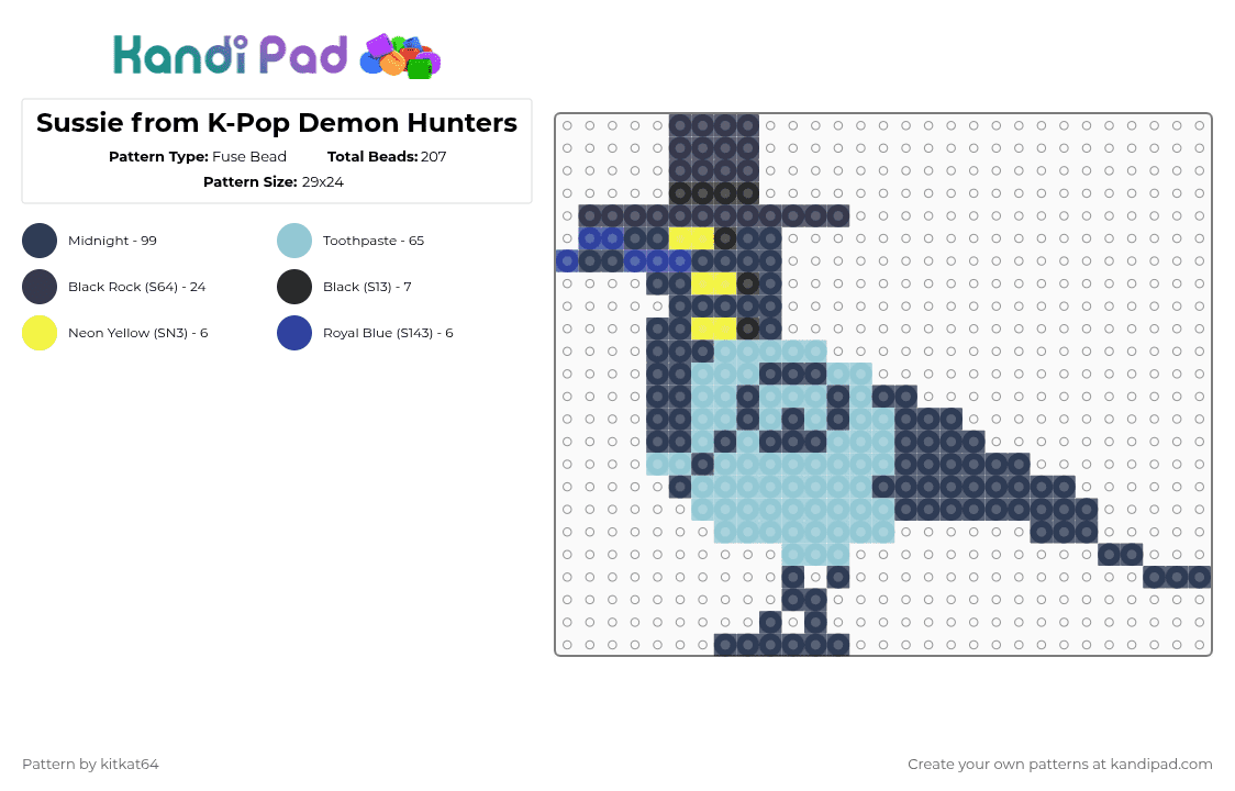 Sussie from K-Pop Demon Hunters - Fuse Bead Pattern by kitkat64 on Kandi Pad - purple,light blue