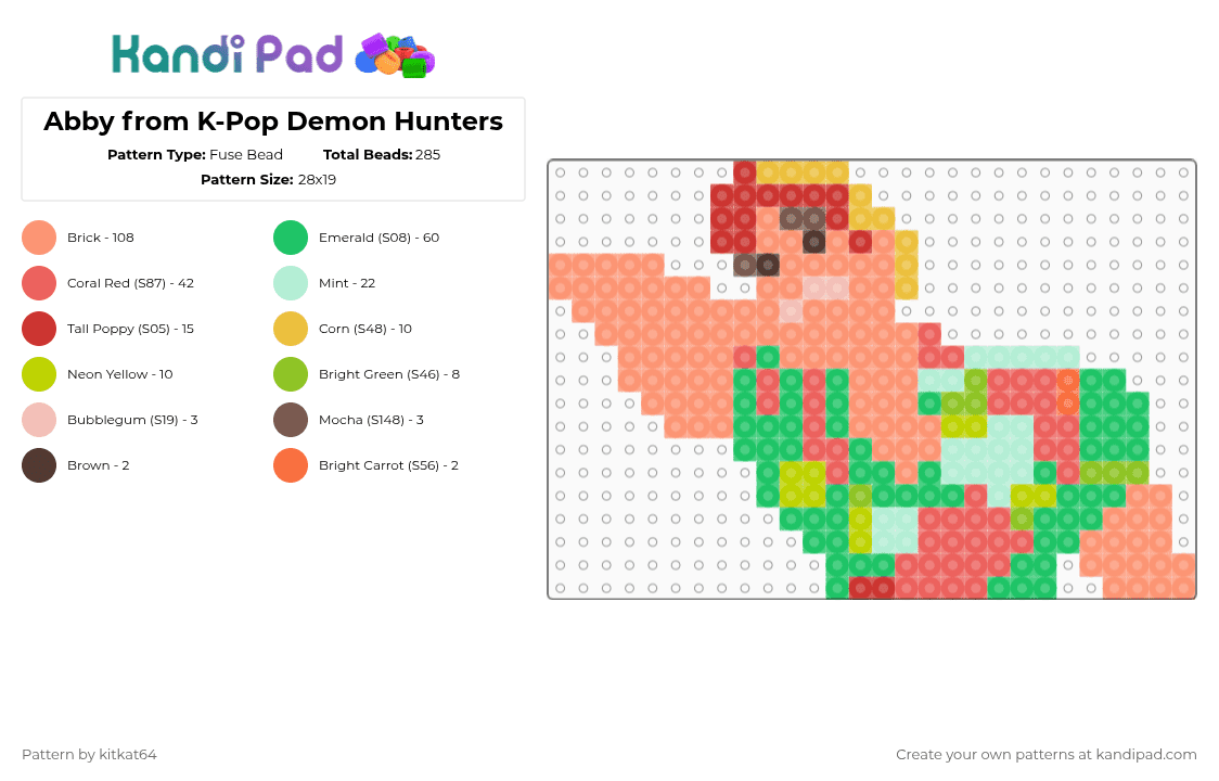 Abby from K-Pop Demon Hunters - Fuse Bead Pattern by kitkat64 on Kandi Pad - orange,red,green