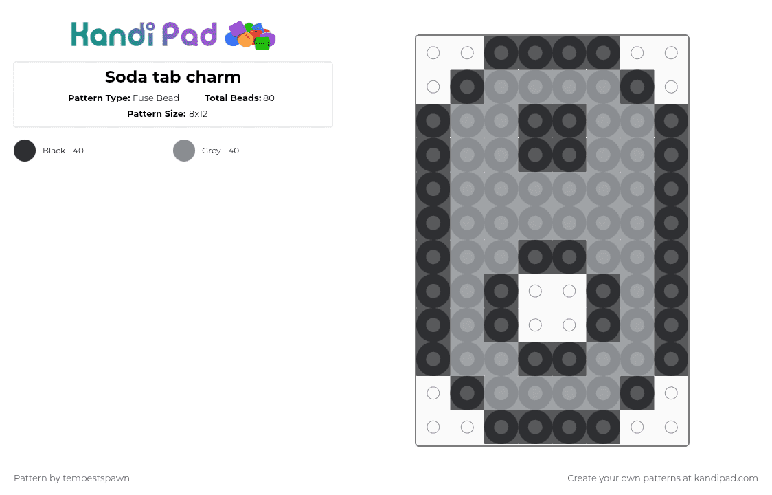 Soda tab charm - Fuse Bead Pattern by tempestspawn on Kandi Pad - black,gray,soda,sodapop,sodatab,charm,keychain