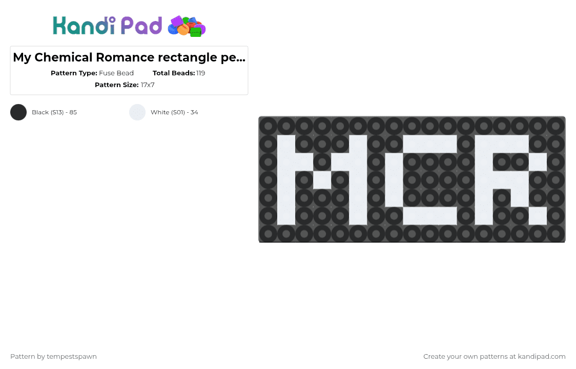 My Chemical Romance rectangle pendant - Fuse Bead Pattern by tempestspawn on Kandi Pad - black,white,cotdemo,emo,mcr,my chemical romance,pendant,letters