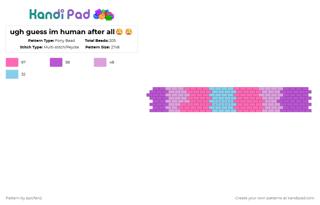 ugh guess im human after all😒😒 - Pony Bead Pattern by epicfan2 on Kandi Pad - pink