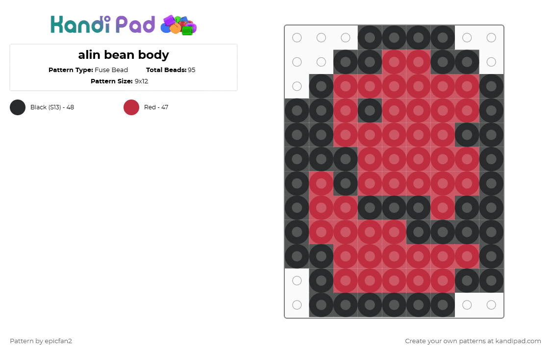 alin bean body - Fuse Bead Pattern by epicfan2 on Kandi Pad - black,red