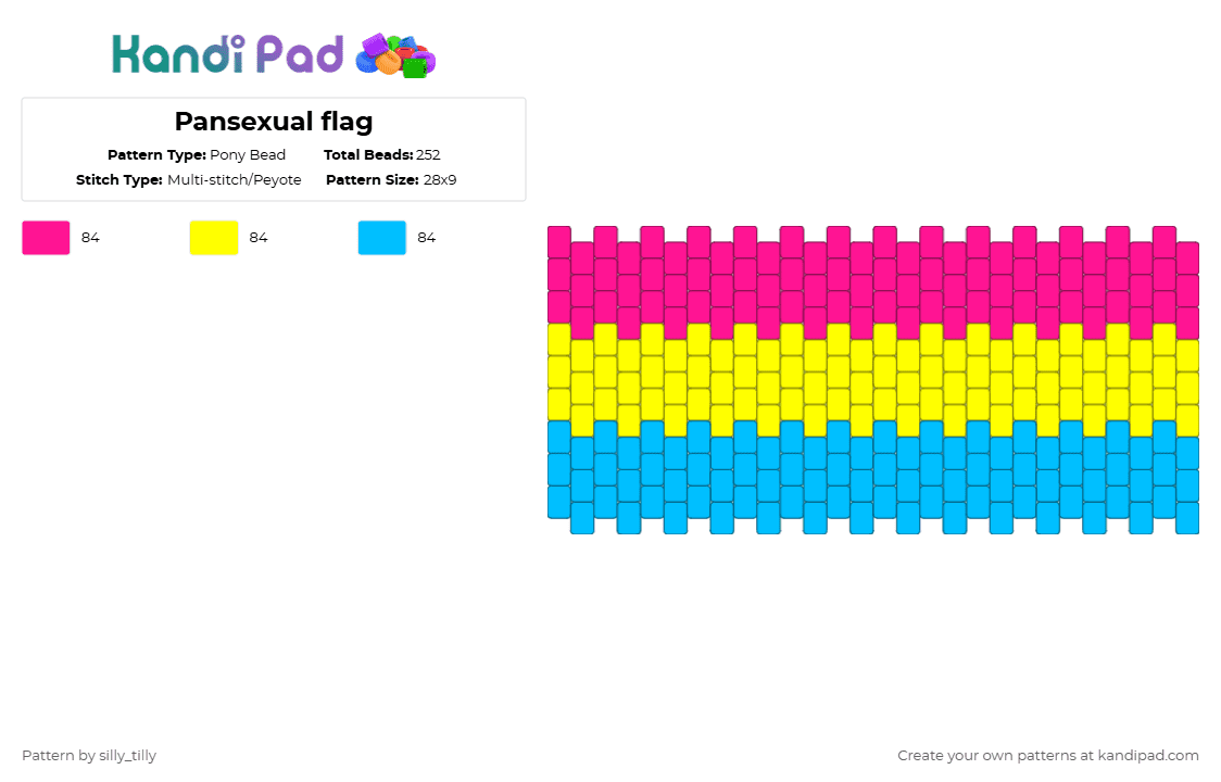 Pansexual flag - Pony Bead Pattern by silly_tilly on Kandi Pad - light blue, pink, yellow