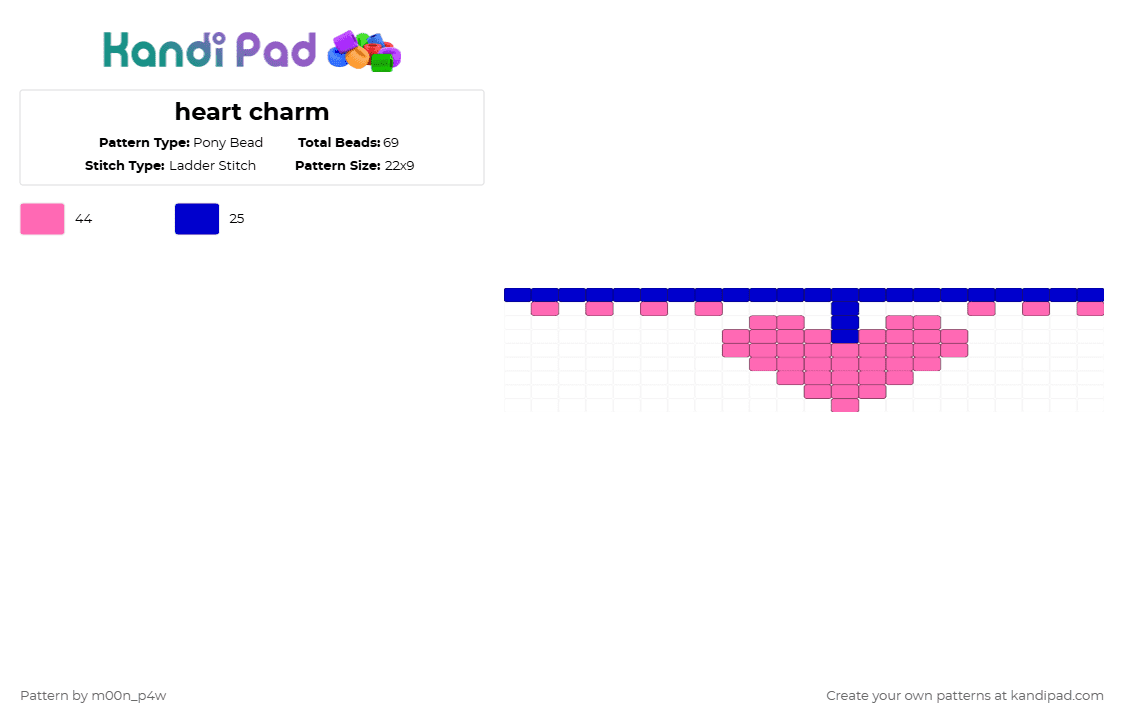 heart charm - Pony Bead Pattern by m00n_p4w on Kandi Pad - purple,pink