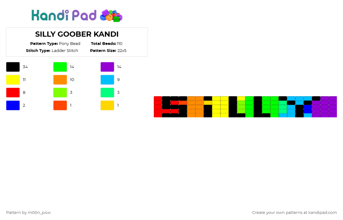 SILLY GOOBER KANDI - Pony Bead Pattern by m00n_p4w on Kandi Pad - orange,yellow,green,purple
