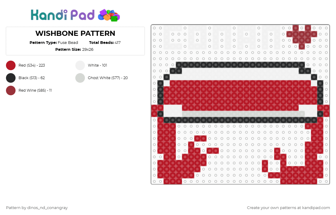 WISHBONE PATTERN - Fuse Bead Pattern by k4s4n3_t3t0 on Kandi Pad - red,white,music,conangray