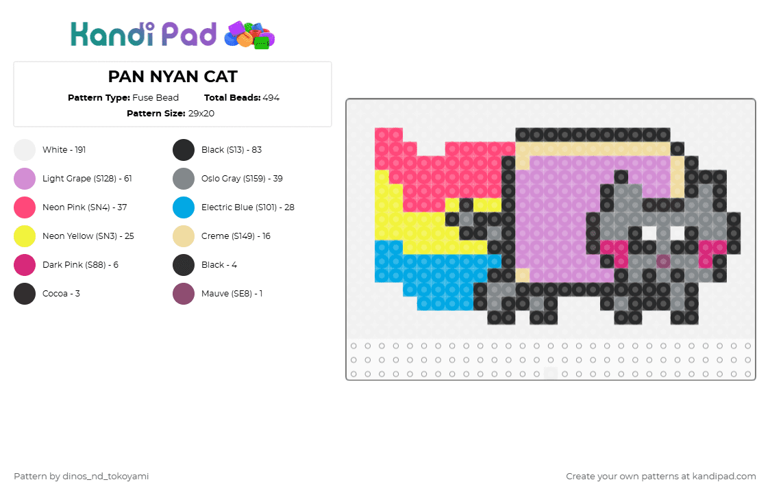 PAN NYAN CAT - Fuse Bead Pattern by k4s4n3_t3t0 on Kandi Pad - white,pink,gray,colorful,request