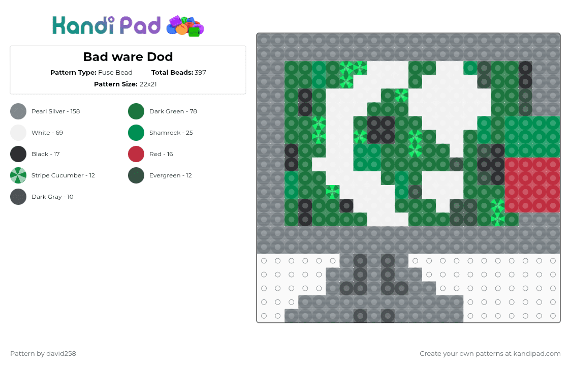 Bad ware Dod - Fuse Bead Pattern by david258 on Kandi Pad - gray, green