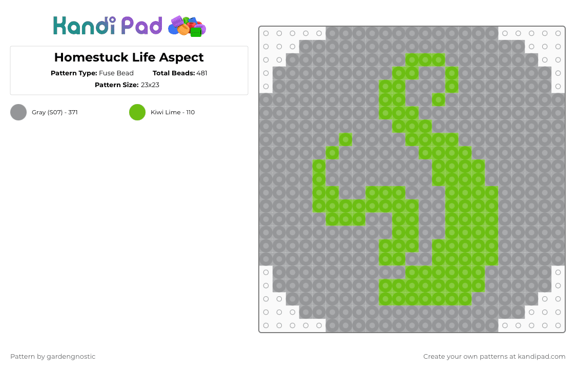 Homestuck Life Aspect - Fuse Bead Pattern by gardengnostic on Kandi Pad - gray