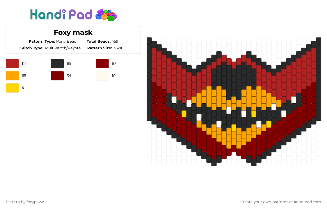 Foxy mask - Pony Bead Pattern by foxypawz on Kandi Pad - red