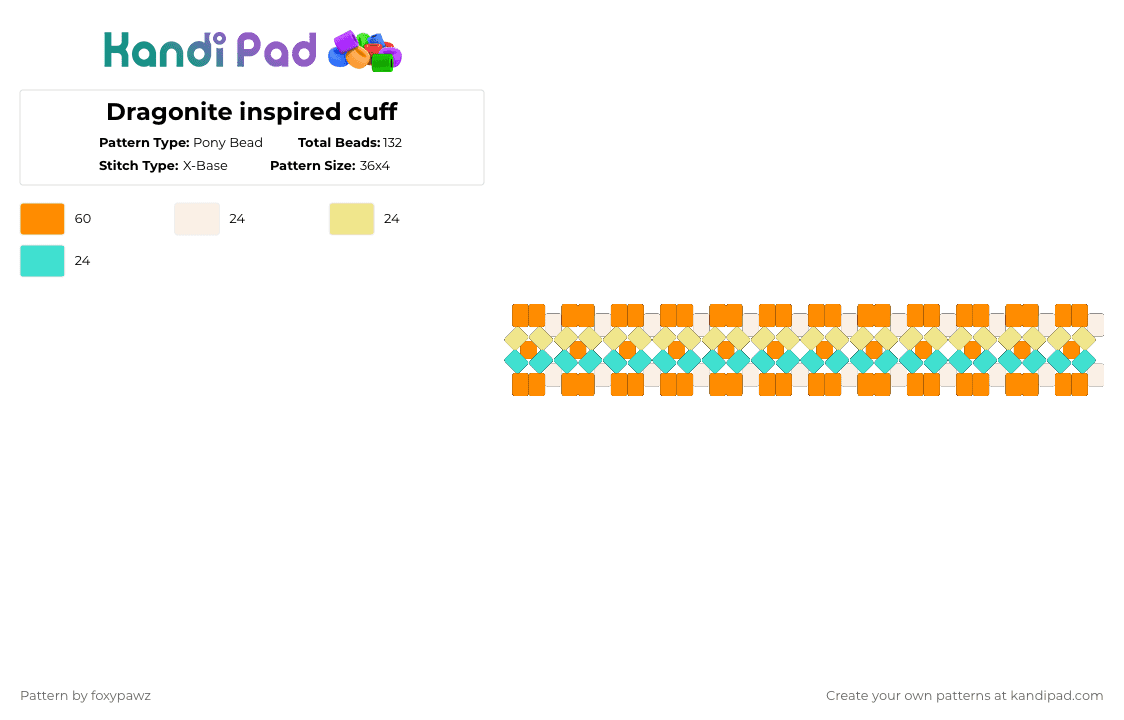 Dragonite inspired cuff - Pony Bead Pattern by foxypawz on Kandi Pad - orange