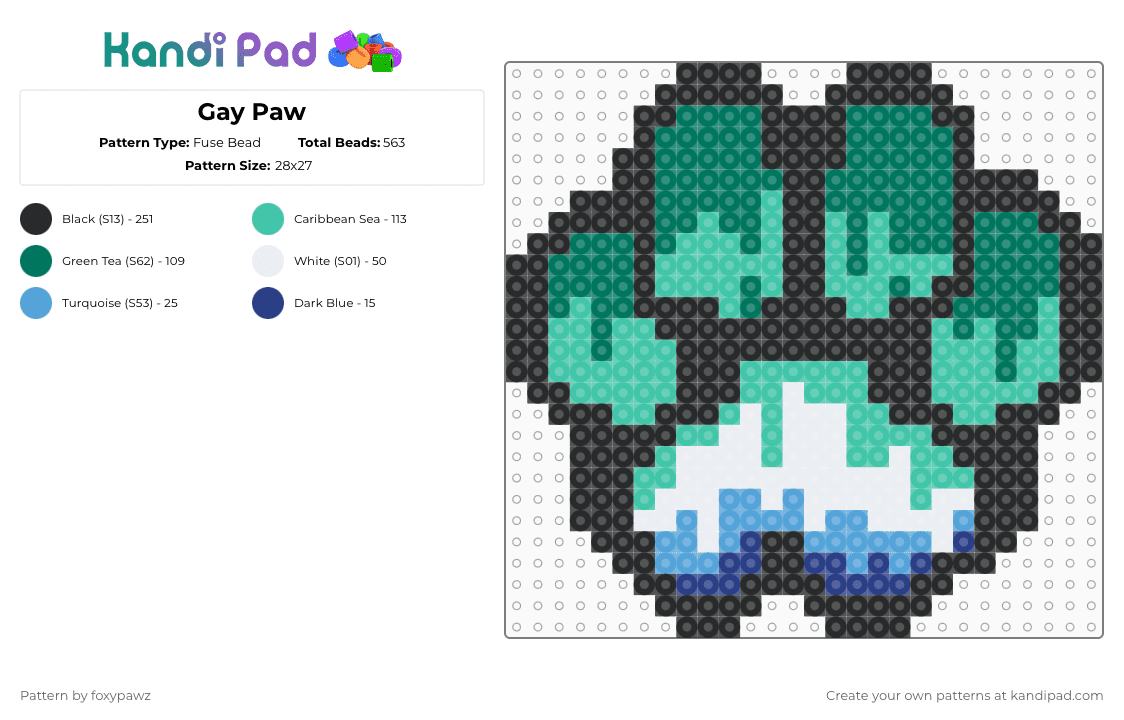 Gay Paw - Fuse Bead Pattern by foxypawz on Kandi Pad - teal