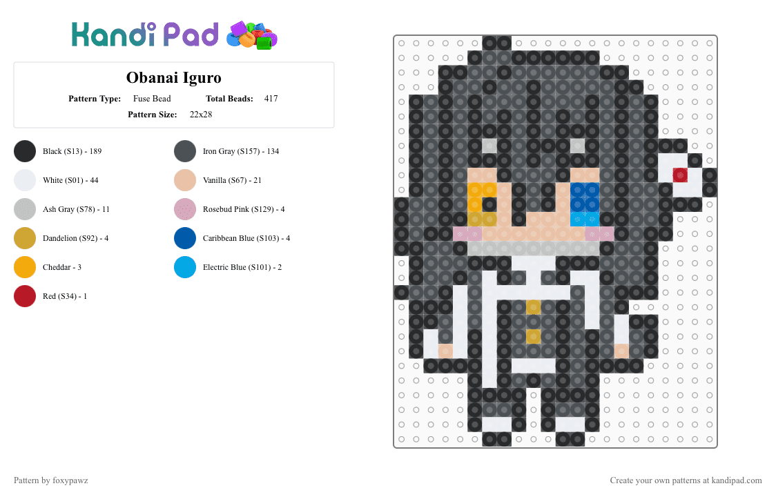 Obanai Iguro - Fuse Bead Pattern by foxypawz on Kandi Pad - black,purple,beige,demon slayer,obanai,anime