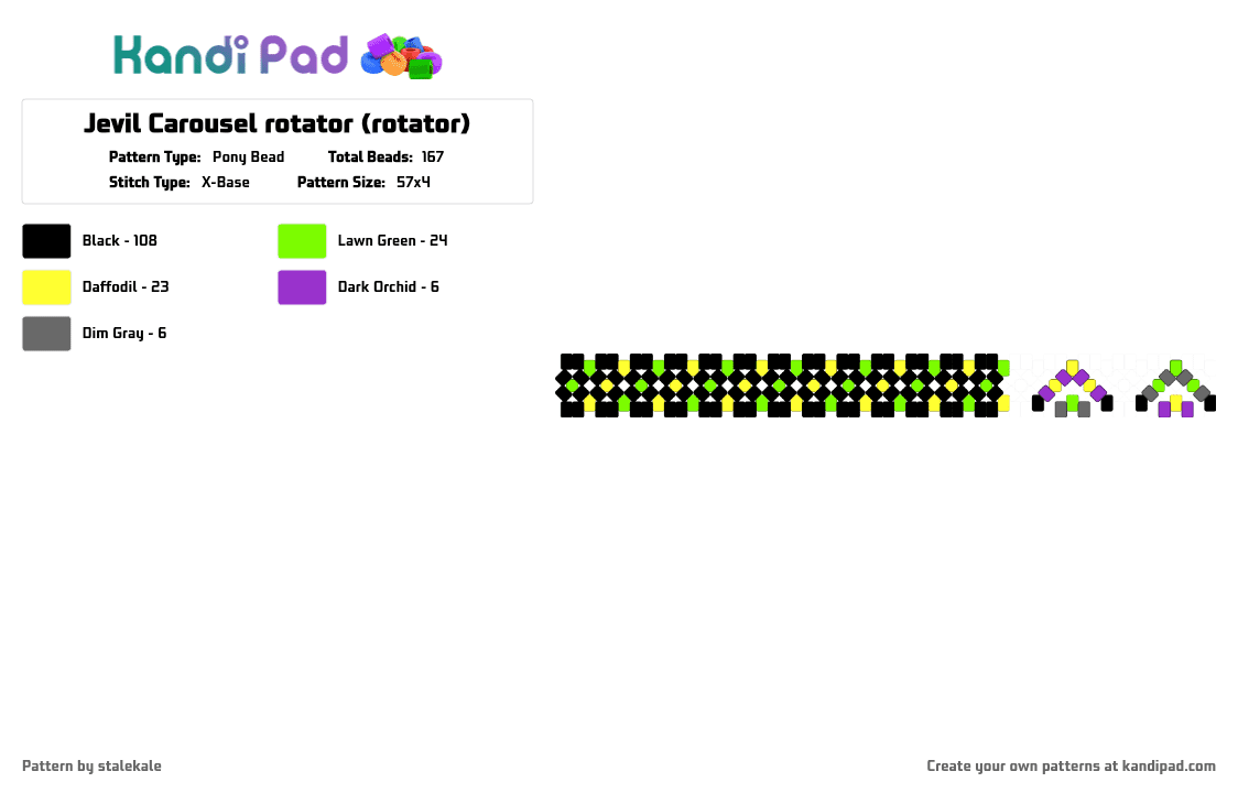 Jevil Carousel rotator (rotator) - Pony Bead Pattern by stalekale on Kandi Pad - black, deltarune, green, jester, jevil, jevil deltarune, purple, toby fox, yellow