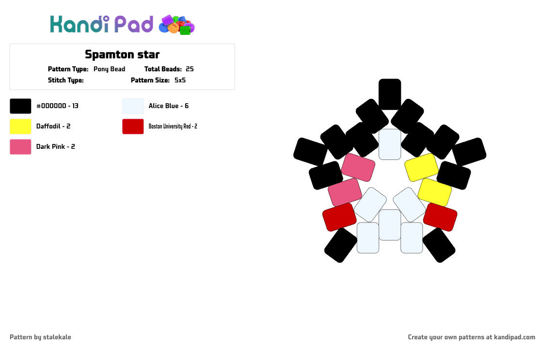 Spamton star - Pony Bead Pattern by stalekale on Kandi Pad - black, deltarune, pink, pink and yellow, red, spamtenna, spamton, toby fox, white, yellow