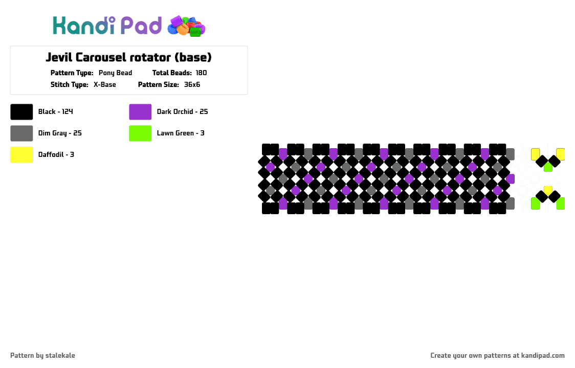 Jevil Carousel rotator (base) - Pony Bead Pattern by stalekale on Kandi Pad - black, deltarune, gray, green, jester, jevil, jevil deltarune, purple, toby fox, yellow