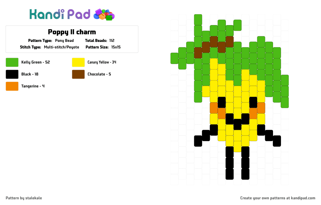 Poppy II charm - Pony Bead Pattern by stalekale on Kandi Pad - corn, cute, green, ii, ii season 4, inanimate insanity, object show, poppy ii, yellow